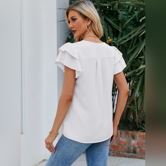 V-Neck Flounce Sleeve Blouse. Hit The Like ♡ Button For SALE Price!! - Picture 2 of 3